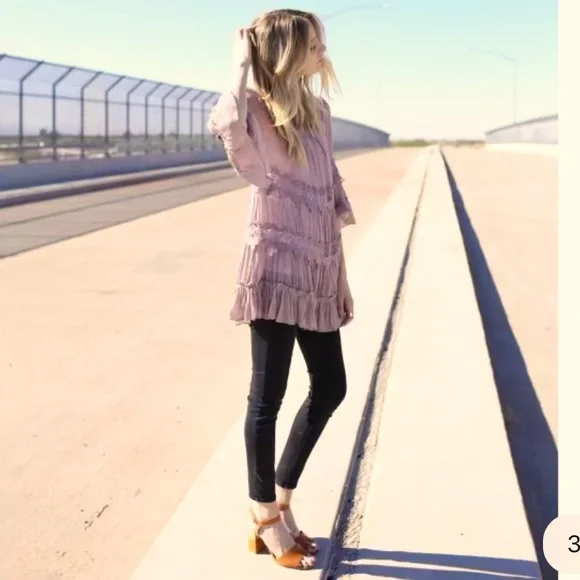 Jodifl Boho Lace Trim Muted Mauve Tunic / Mini Dress New - Picture 3 of 9